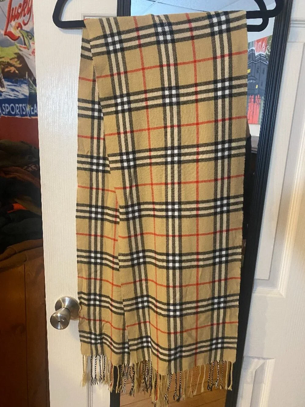 Burberry 100% Cashmere Nova Check Plaid Fringe Scarf England